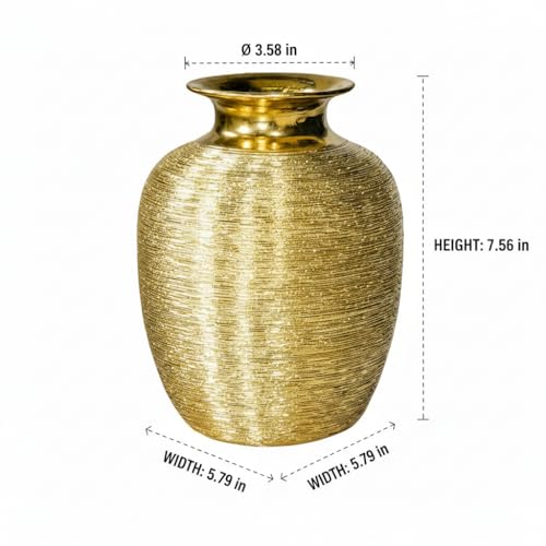 Gold Ceramic Vase - 7 Inch Modern Flower Vase for Centerpiece, Textured Decorative Vases Home Decor, Weddings, Dining, Bathroom, Nightstand, Decoration - color: Gold