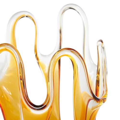Deco 79 Glass Abstract Decorative Vase Ombre Centerpiece Vase with Wavy Oval Cutouts, Flower Vase for Home Decoration 7" x 7" x 10", Orange - color: Orange, size: 7" x 7" x 10"