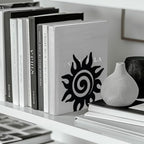 Peacoblue Metal Bookends for Shelves, Modern Decorative Heavy Duty Study Book Support Stoppers for Office, Desk, Shelf, Room 5.3"x4.3"x5.5" Cast Iron Simple Tall Bookends, 1 Pair (Sun) - style: Sun