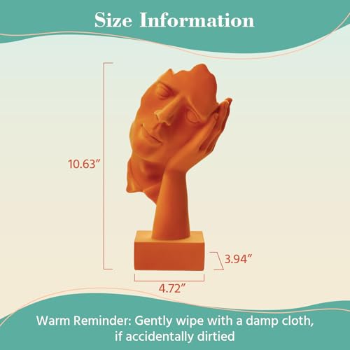 Velvet Flocked Thinker Sculpture for Bookshelf Decor, Hear No Evil Flocked Emotional Art Figurine Modern Abstract Art Statue Spring Decor for Home, Office, Desk Decor (Orange) - color: Nohear-orange