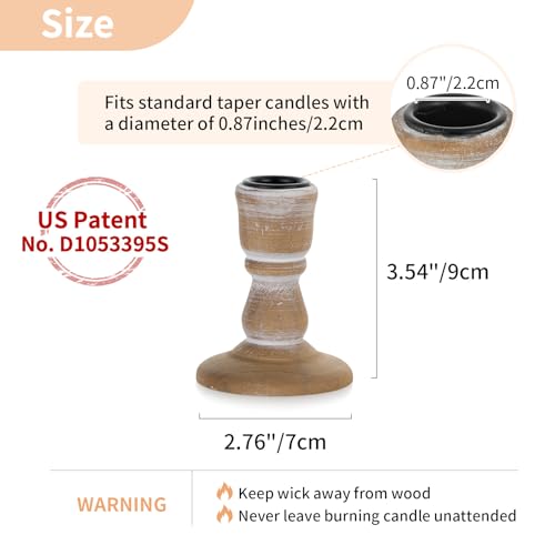 NUPTIO Taper Candle Holders Wood: Set of 2 Rustic Brown Wooden Candlestick Holder - Vintage Small Farmhouse Candles Stick Candleholder for Fall Christmas Home Living Room Table Decor