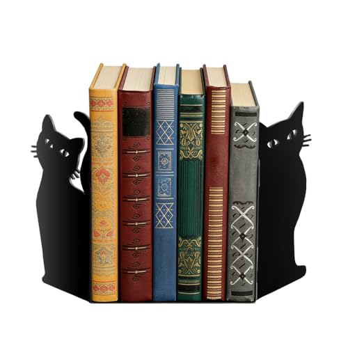 Metal Cat Bookends Set of 2 - Decorative Bookends for Heavy Books with Geometric and Sitting Cat Design, Functional Book Holders for Shelves Desk, Black Matte Office, Home, Library Decor - color: Type-4