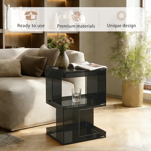 Acrylic End Table with 3 Tiers Storage, Modern Transparent Side Table and Multifunctional Accent Table, Small Nightstand or End Tables for Living Room, Bedroom, Office Decor, Fluorescent Green - color: Fluorescent Green
