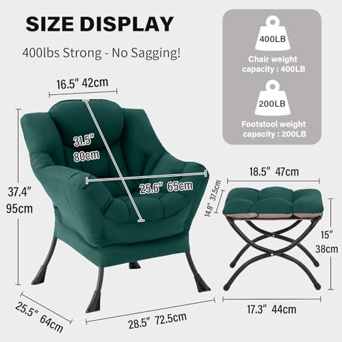 Tiita Lazy Chair with Ottoman, Green Modern Large Accent Chair, Comfy Leisure Sofa Armchair with Ottoman, Reading Chair with Footrest for Bedroom, Living Room, Dorm Rooms, Green - color: Peach Skin Green