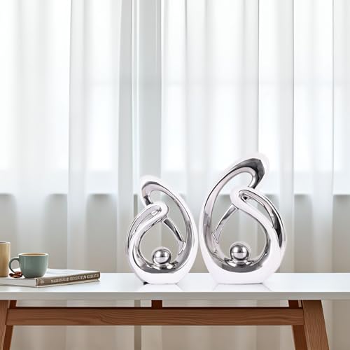 Home Decor Accent,Porcelain Art Mid Century Bookshelf Decorations,Gold Centerpieces for Tables,Abstract Ceramic Statue Sculpture for Coffee Table Mantel Tv Stand Centerpieces (White Silver, Small) - color: White Silver, size: Small