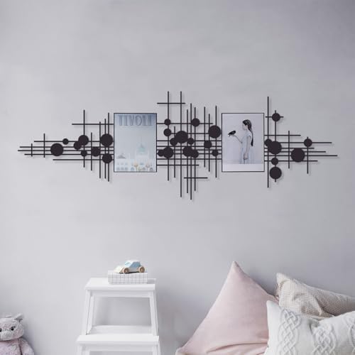 Rajukit Modern Geometric Abstract Metal Wall Art – Black Wall Decor – Large Metal Wall Sculpture for Living Room, Versatile Home Decor(33.9”*15.7”) - size: 33.9"L x 15.7"W