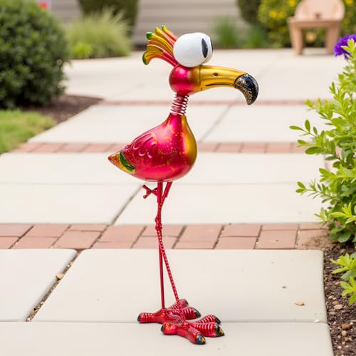 19’’ Pink Flamingo Garden Statue - Weather Resistant Metal Bird Yard Art, Outdoor Lawn Decor Ornament, Unique Gift for Gardening Enthusiasts - color: Red-flamingo