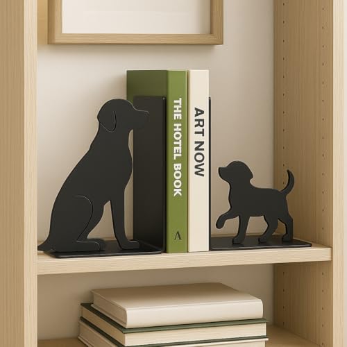 Dog Bookends, Black Metal Book Ends for Shelves, Sitting & Walking Dog Silhouette Set, Heavy-Duty 0.08" Thick Steel Book Holder for Home Office, Decorative Gift for Dog Lovers - color: Black Dog