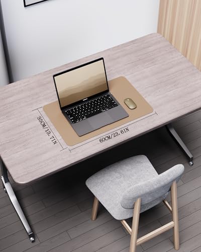 YSAGi Double-Sided Desk Pad, Leather Desk Mat, Eco Cork Desk Pad Protector, Large Mouse Pad for Desk, Waterproof Desk Blotter Pad, Writing Pad for Office/Home(23.6"x13.7",Apricot) - color: Apricot+cork, size: 23.6"x13.7"