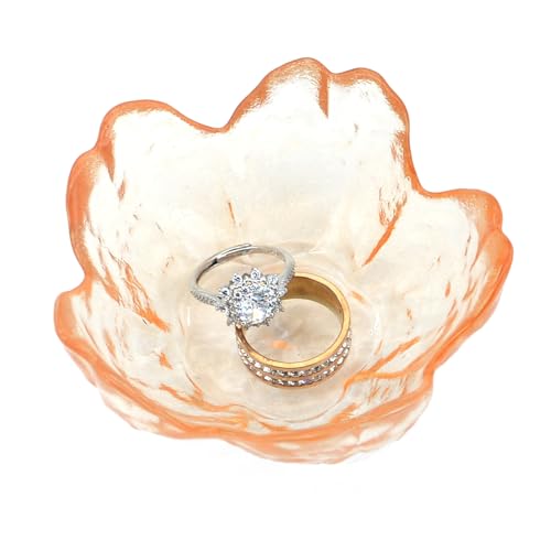 Crystal Orange Flower Ring Dish Jewelry Tray, Decorative Glass Trinket Dish, Modern Accent Tray for Vanity - color: Crystal Orange