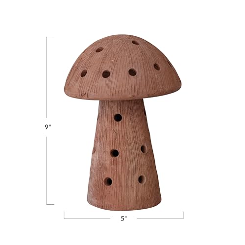 Creative Co-Op Handmade Vintage Reproduction Terra-Cotta Mushroom Shaped Candle Holder with Cut-Outs, Natural