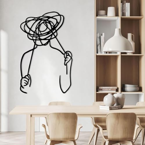 Metal Minimalist Line Art Wall Decor, Overthinking Man Metal Wall Decor, Confused Man Wall Mount, Minimalist Abstract Line Home Art, Abstract Room Sculpture, Living Room - color: Gold, size: 35L" x 23W"
