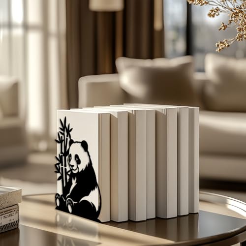 Peacoblue Metal Bookends for Shelves, Modern Decorative Heavy Duty Study Book Support Stoppers for Office, Desk, Shelf, Room 5.3"x4.3"x7.5" Cast Iron Simple Tall Bookends, 1 Pair (Panda and Bamboo) - style: Panda and Bamboo