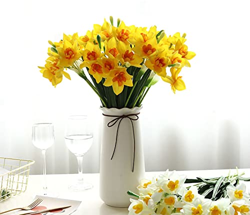 Hananona 10 Pcs Artificial Daffodils Flowers Narcissus Faux Spring Flowers Fake Silk Daffodil Flower Arrangement for Indoor Outdoor Home Wedding Decor (10, Yellow)