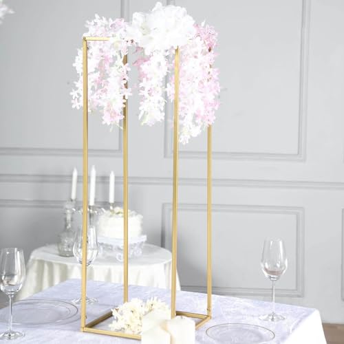Efavormart 2 Pack 32" Matte Gold Wedding Flower Stand Metal Vase Column Stand Geometric Centerpiece Vase - color: Gold, size: 2 Pack 32''