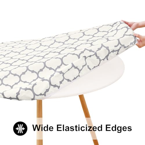 Smiry Round Picnic Tablecloth, Waterproof Elastic Fitted Table Covers for 36" - 44" Tables, Wipeable Flannel Backed Vinyl Tablecloths for Camping, Indoor, Outdoor, Beige & Grey - color: Beige & Grey, size: For Up To 36"-44" Round