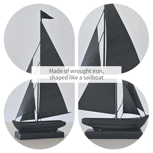 Vintage Sailboat Statue Decor for Living Room, Metal Boat Sculptures Decorations for Dining Room Office, Nautical Home Décor Accents for Shelf Bookshelf Coffee Table TV Stand (Dark Gray) - color: Dark Gray