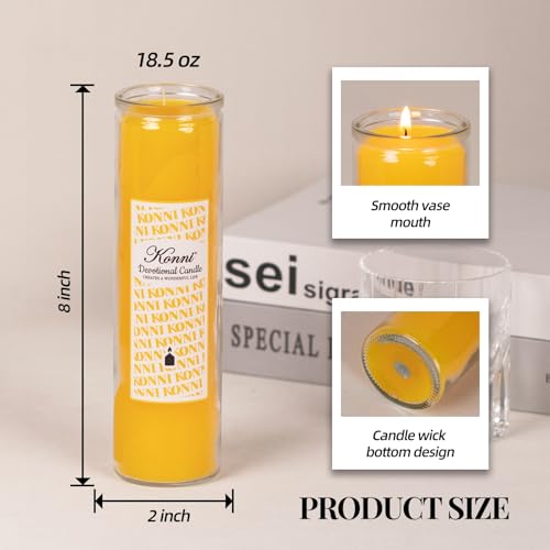 KONNI 2x8 Inch Yellow Pillar Candles in Glass Set of 3, Devotional Prayer Candle, Unscented Religious Candles, 105 Hours Emergency Long Burning, Ideal for Memorials, Vigil, Blessing - color: Yellow