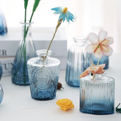Blue Glass Bud Vases Set of 20,Small Flower Vases for Wedding Centerpieces,Bud Vases in Bulk Glass Vase for Table Decoration,Home Decor - color: Blue-20pcs