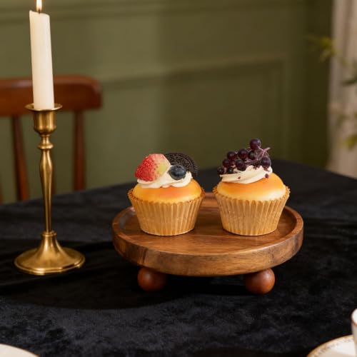 Wood Pedestal Stand Display Riser with Ball Legs Stylish Sturdy Organizer Decorative Tray Candle Stand for Home Vanity Entry , L