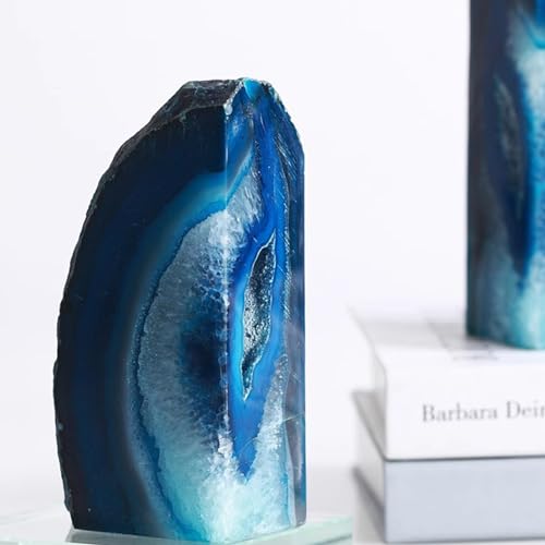 Natural Agate BookEnds, A Pair Heavy Duty Luxury Book Ends Holder, Manual Cutting Holding Books Holder Decor for Home Office Student (4.7in, Purple) - color: Purple