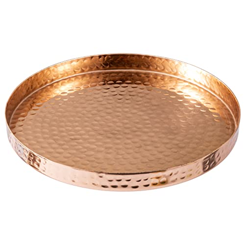 MyGift 11 Inch Deluxe Hammered Copper Kithchen Accessories Tray - Aluminum Plated Copper Platter and Vanity Tray - Handcrafted in India - color: Copper (11 Inch)