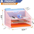 GAWERK Letter Tray Organizer, Mesh Desk File Organizer with 3 Paper Trays and 2 Vertical Upright Section (Pink) - color: Pink