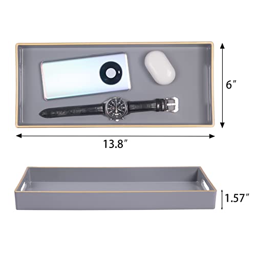 MAONAME Gray Bathroom Tray, Plastic Vanity Tray, Long Narrow Countertop Trays with Handles, Perfume Organizer Trays for Dresser, Bathroom Accessories, 13.8" x 6" x 1.57" - color: Gray