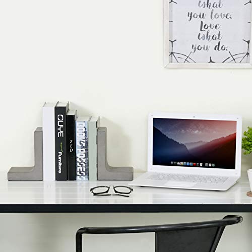 MyGift Solid Cement Bookends for Shelf in Gray Finish L-Shaped Decorative Heavy Duty Non-Skid Book Stopper for Home Office School, 1 Pair - color: Gray