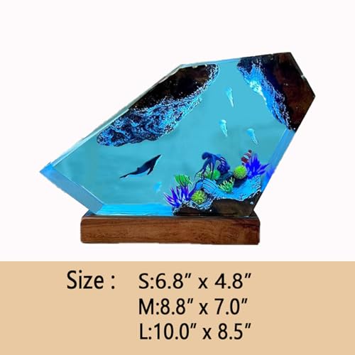 Ocean Creative Epoxy Resin Wood Light Lamp, Handmade Multi Color Aquatic Ocean Lamp Deep Sea Diver Cave Diving Enthusiasts Led Night Light Desktop Decor Christmas Birthday Gift (Jellyfish, S) - color: Jellyfish