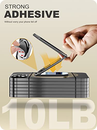 A-LuGei 𝗙𝗼𝗹𝗱𝗮𝗯𝗹𝗲 & 𝗔𝗱𝗷𝘂𝘀𝘁𝗮𝗯𝗹𝗲 Phone Kickstand Ring Holder, Magnetic Cell Phone Grips, Phone Stand for Desk, Adhesive Phone Holder for Hand, 360° Rotation Ring for Back of iPhone Case - color: Octagon Black
