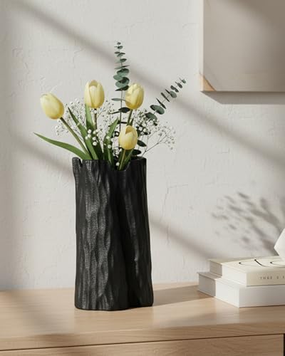 7.5 Inch Matte Black Flower Vase, Organic Nature Shape, OOSTONEE Nordic Modern Style Small Ceramic Vase, Shelf, Home, Living Room, Coffee Table Centerpiece, Black Vases Home Decor - color: Black, size: Small