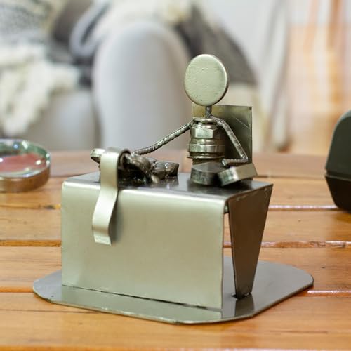 NOVICA Recycled Auto Parts Sculpture, 4.7" Tall, Rustic Accountant', Metallic