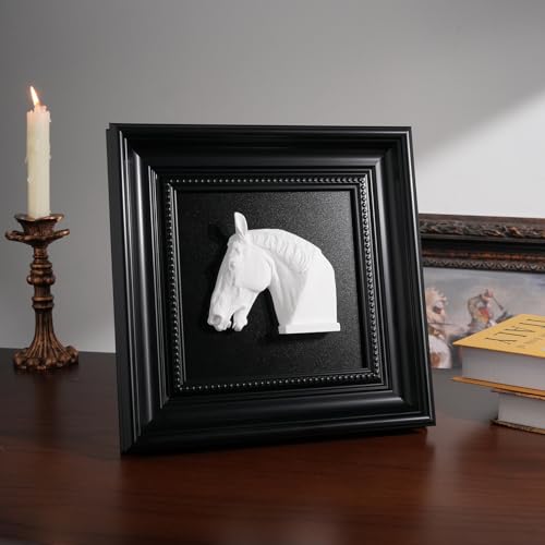 FOLKOR LIFE Black and White Framed Wall Art Sculpture for Home Vintage Decor, Horse Head Wall Decor Statue, Hanging Wall Plaque for Modern Farmhouse Living Room, Bedroom Decoration - color: Horse Head