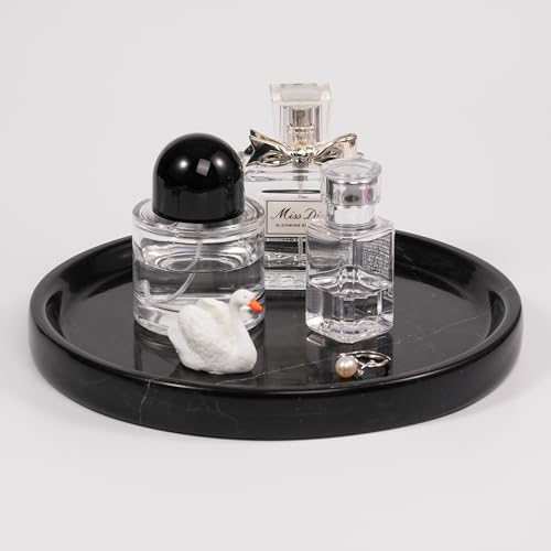 Marble Perfume Jewelry Tray - Stone Trinket Ring Key Purse Holder Dish, Round Plate Decorative Bowl for Nightstand Entryway Coffee Table Decor (7.9 inch) - color: Round-black Marquina