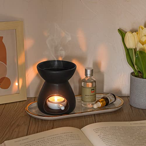 ComSaf Essential Oil Burner Wax Melt Burners Set of 2, Aromatherapy Aroma Burner Ceramic Oil Diffuser Candle Tealight Holder Home Bedroom Decor Christmas Housewarming Gift, Black - color: Black