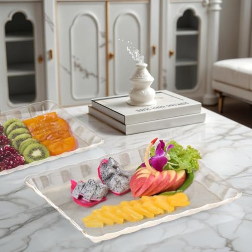 6 Pack Gold Glitter Plastic Serving Trays for Party, 9 x 13 Inch - Heavy Duty Plastic Gold Trays for Food - Rectangular Party Serving Platters - color: Gold Glitter