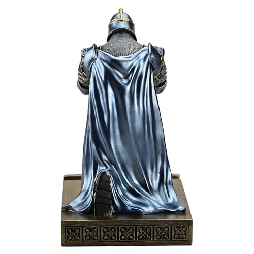 King's Guard Leader Cloak Warrior Knight Pen Holder Mobile Phone Stand, Ornament Knight Statue, Pen Stand Paperweight for Office and Home (Blue) - color: Blue