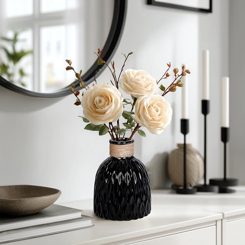 Black Ceramic Vase for Flowers,Modern Minimalist Vases Home Decor,Textured Decorative Vase Centerpieces for Table, Living,Mantle,Office,Desk, Room Decor 6 Inch - color: Black