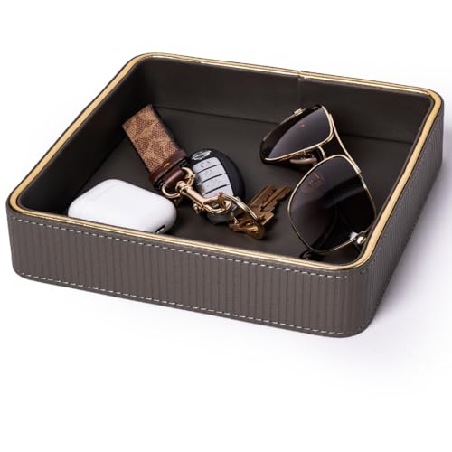 Key Bowl for Entryway Table| Leather Catch All Bowl for Keys| Key Dish Bowl for Entryway Table| Key Basket EDC Tray| Key and Wallet Holder Key Holder Bowl -Gray - color: Gray 1 Pack, size: 8" x 8" x 1.8"