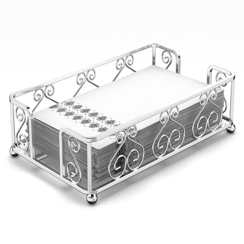Silver Guest Towel Holder Tray for Bathroom – Napkin Organizer for Disposable Hand Paper Towels, Vanity Countertop Napkin Holder, Modern Bathroom Accessory for Guest Use and Décor - color: E - Silver Guest Towel Holder Tray, size: Guest Towel Holder