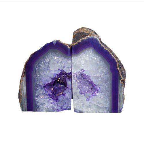 JIC Gem Purple Agate Bookends Geode Book Ends Heavy Duty Crystal Bookends Decorativer with Rubber Bumpers (1 Pair, 4-6 LBS) - color: Purple Dyed, size: 4-6lbs.