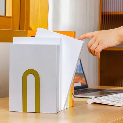 Chunful 2 Pcs Modern Metal Book Ends for Shelves Decorative Small Bookends Book Shelf Organizer Minimalist Design Stopper to Hold Books for Home Office (Gold,5.5 * 3.75 * 2.25inch) - color: Gold, size: 5.5*3.75*2.25inch