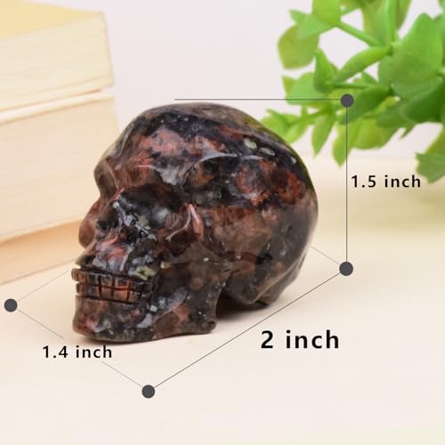 2 Inch Mahogany Obsidian Crystal Skulls Decor,Human Skull Sculpture Statues Healing Crystal Decor,Halloween Skull Figurines,Home Office Decoration Christmas Meditation Gifts for Men Women - color: Mahogany Obsidian