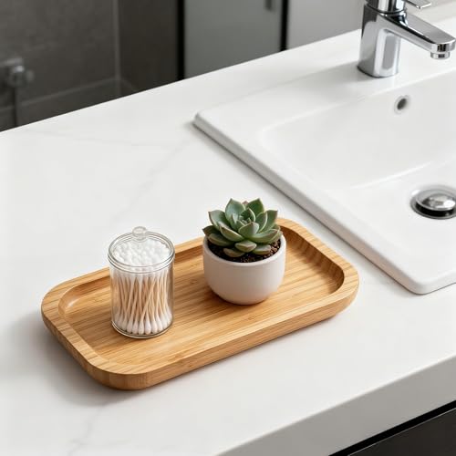 Bamboo Vanity Tray, Bathroom Counter Tray, Toilet Tank Tray, Bathroom Tray for Organizing and Home Decor, 7.9 x 5.1 x 0.8 inch - size: 7.9" x 5.1" x 0.8"