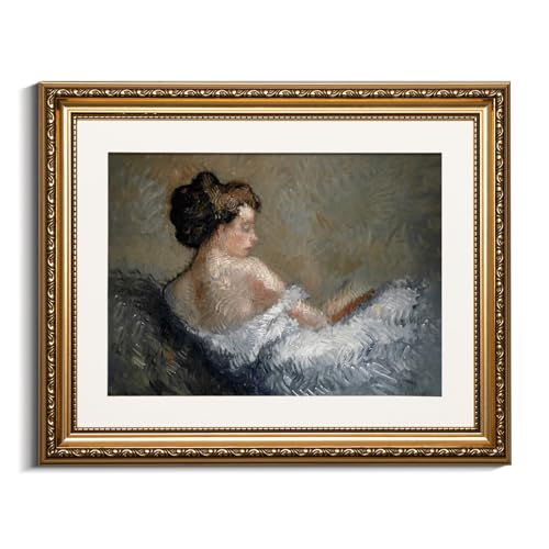 VIYYIEA Gold Framed Wall Art Canvas Print Home Decor Portrait Wall Art Sitting Woman Vintage Decor Room Aesthetic Mid Century Lady Elegant Farmhouse Painting Wall Decor for Bedroom Bathroom 13x16in - color: Figure Crouching, size: 16"L x 13"W