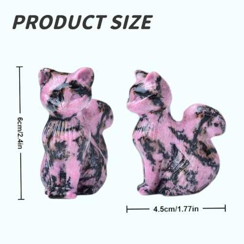 Natural Rhodonite Crystal Cat Statue 2.4 Inch - Handmade Healing Sculpture, Lucky Guardian Pocket Statue for Reiki Meditation, Office & Home Decoration Gift - color: Rhodonite