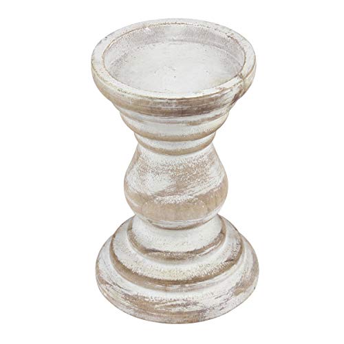 Stonebriar Antique White Wooden Pillar Candle Holder, Vintage Seaside Pillar Stand for Dining Table Centerpiece, Coffee Table, Mantel, Or Any Table Top, Medium - color: Off White, size: 6 inches