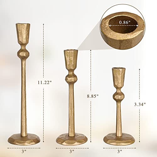 Antique Brass Iron Taper Candle Holder - Set of 3 Decorative Candle Stand, Candlestick Holder for Wedding, Dinning, Party - color: Antique Brass