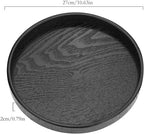 Round Wood Serving Tray, Solid Wooden Decorative Tray Non-Slip Tea Coffee Table Tray Snack Plate Food Meals Serving Tray with Raised Edges for Home Decor Kitchen Restaurant(10.6inch, Black) - size: 10.6"
